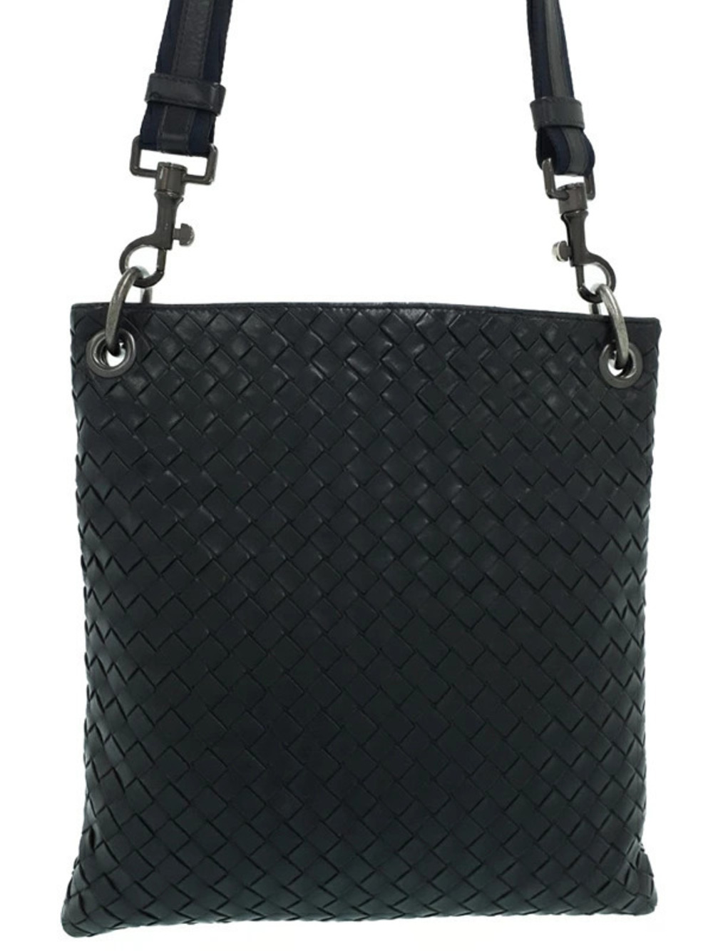 Bottega Veneta Intrecciato woven nappa leather flat messenger bag Black